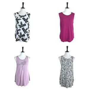 Old Navy Women’s Bundle of 4 Tank Tops Tie Back Palm Print Hot Pink Size Medium